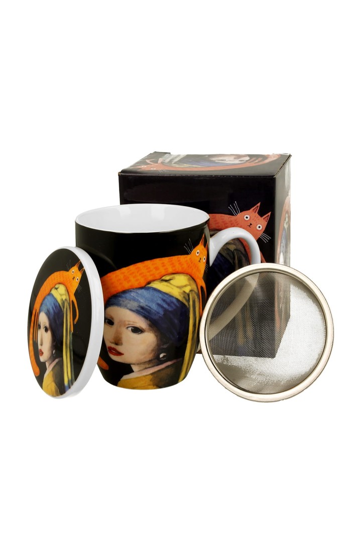 Hrnek s kočičí múzou sítkem a víčkem 360 ml