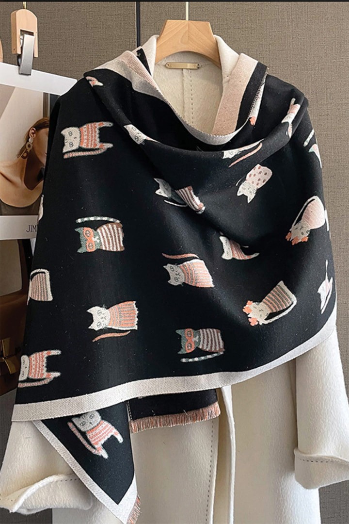 Teplá oboustranná šála pro kočky pro kočičí dámu