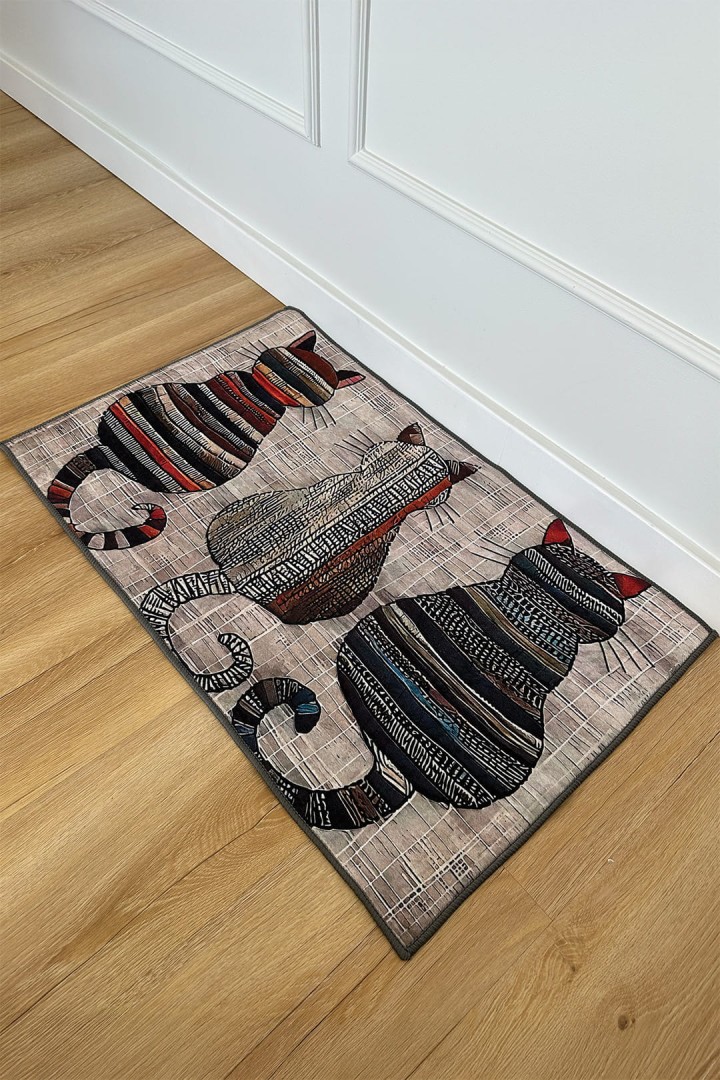 Hnědý kobereček s kočkami 80 x 50 cm 