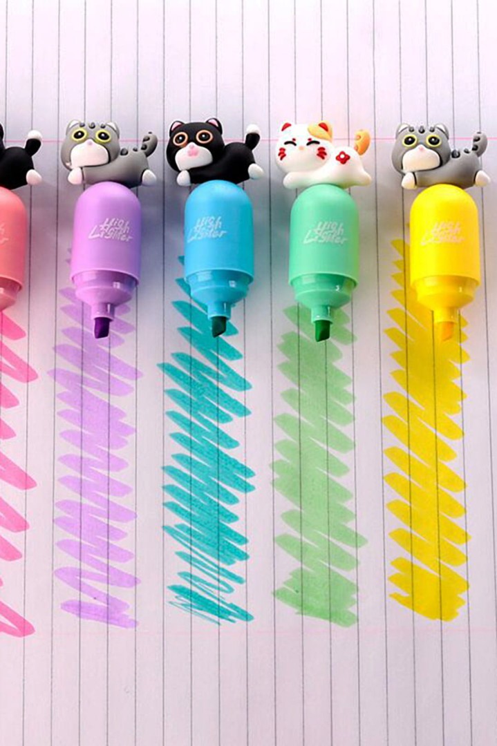 Zvýrazňovač ve tvaru kočky s víčkem [6 barev].