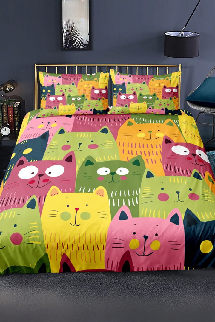 Bavlněné povlečení v kočkách 160x200 cm + 2 povlaky na polštáře