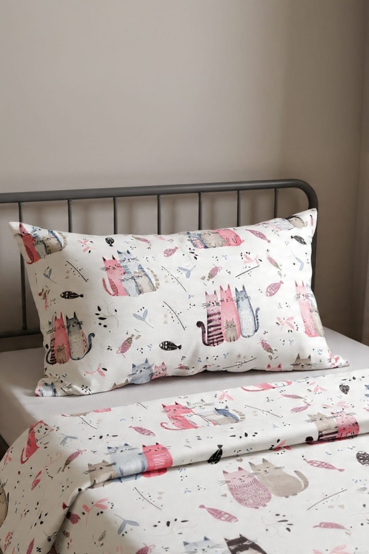 Bavlněné povlečení v kočkách 160x200 cm + 2 povlaky na polštáře