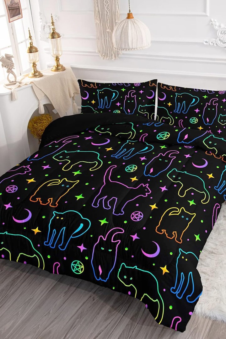 Kočičí povlečení s motivem koček a hvězd 160x200 cm