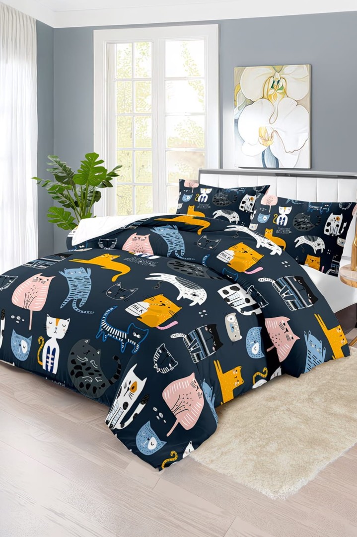 Ložní prádlo pro milovníky koček, tmavé, 220 x 200 cm, kočky