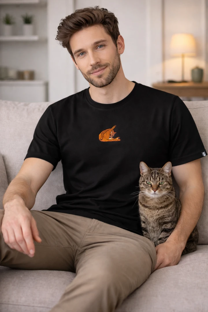 Unisex tričko s výšivkou černé kočky
