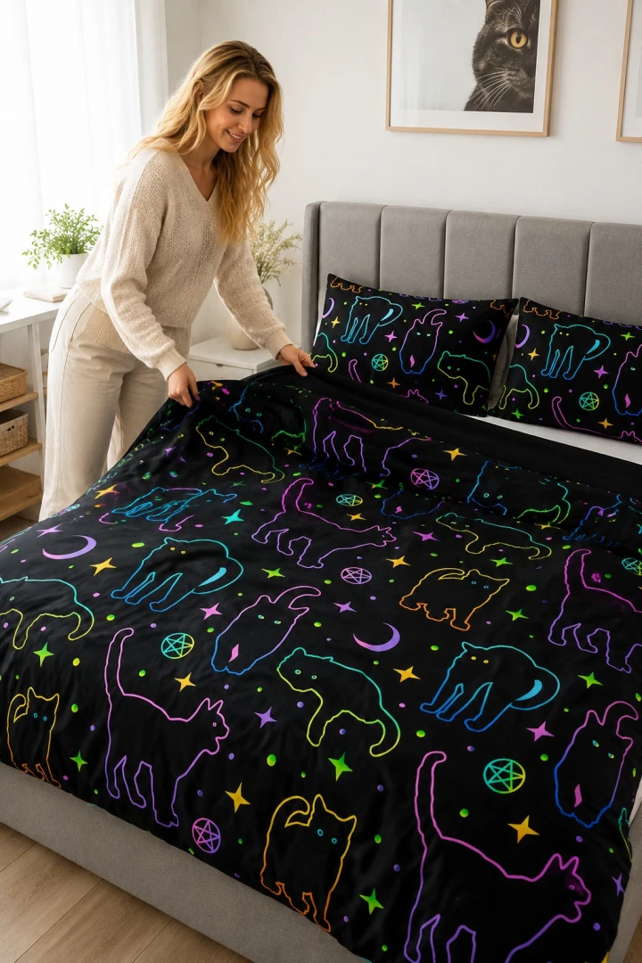 Kočičí povlečení s motivem koček a hvězd 160x200 cm
