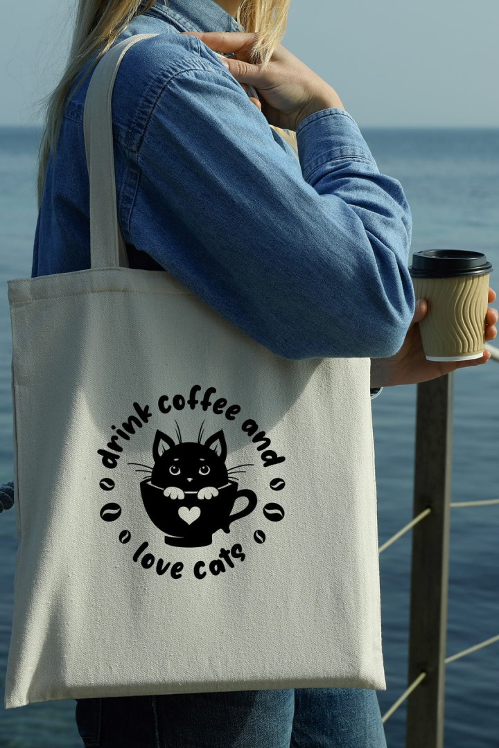 Nákupní taška Kočka a káva