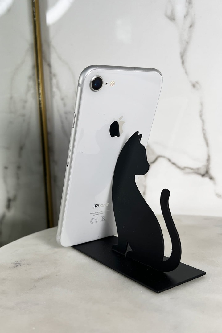 Kovový stojan na telefon kočka černá