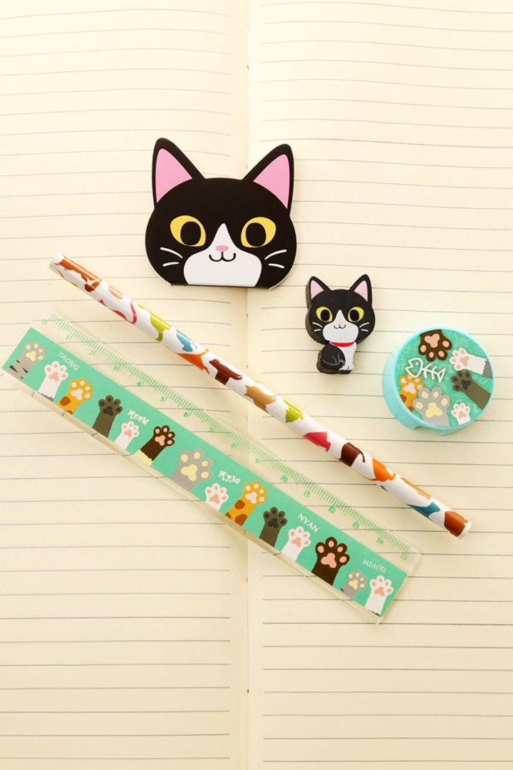 Sada 5 školních potřeb s kočkou 