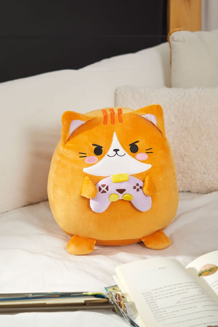 Oranžový kočičí polštář Kawaii player 