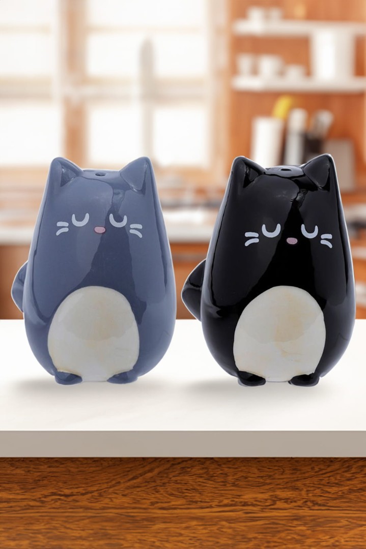 Sada (2) slánka a pepřenka kočka černá a šedá