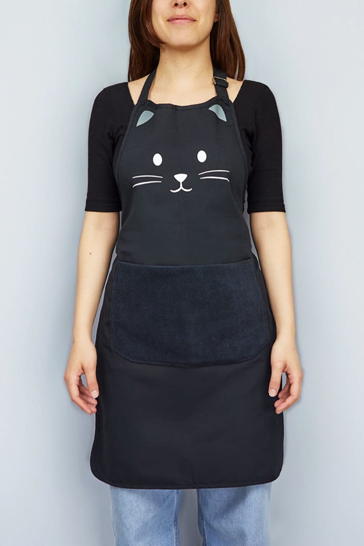 Kuchyňská zástěra s černou kočkou