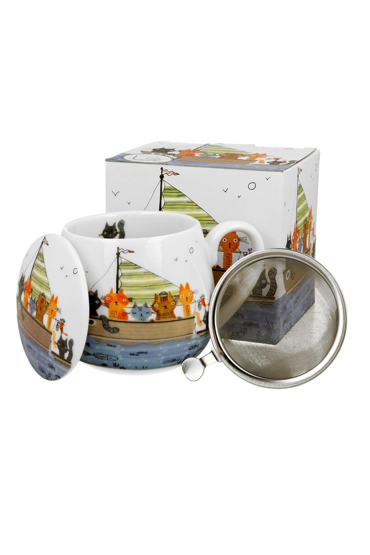 Porcelánový hrnek s nálevníkem  námořní kočka