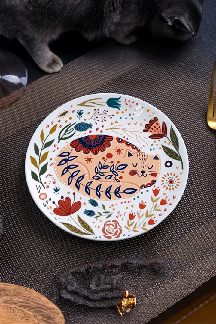 Talíř s malovanou kočkou 20 cm